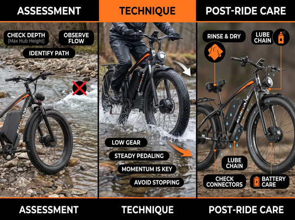 How to Cross Rivers and Creeks on a Fat Tire Electric Bike — Assessment, Technique, and Post-Ride Care