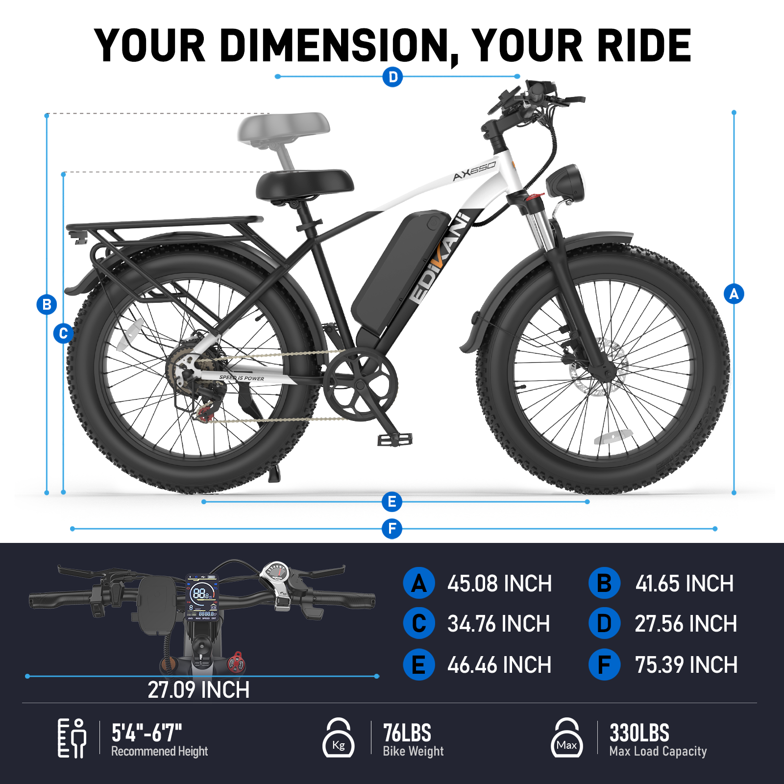 EDIKANI ED-S01 1500W Peak Motor Fat Tire Electric Bike