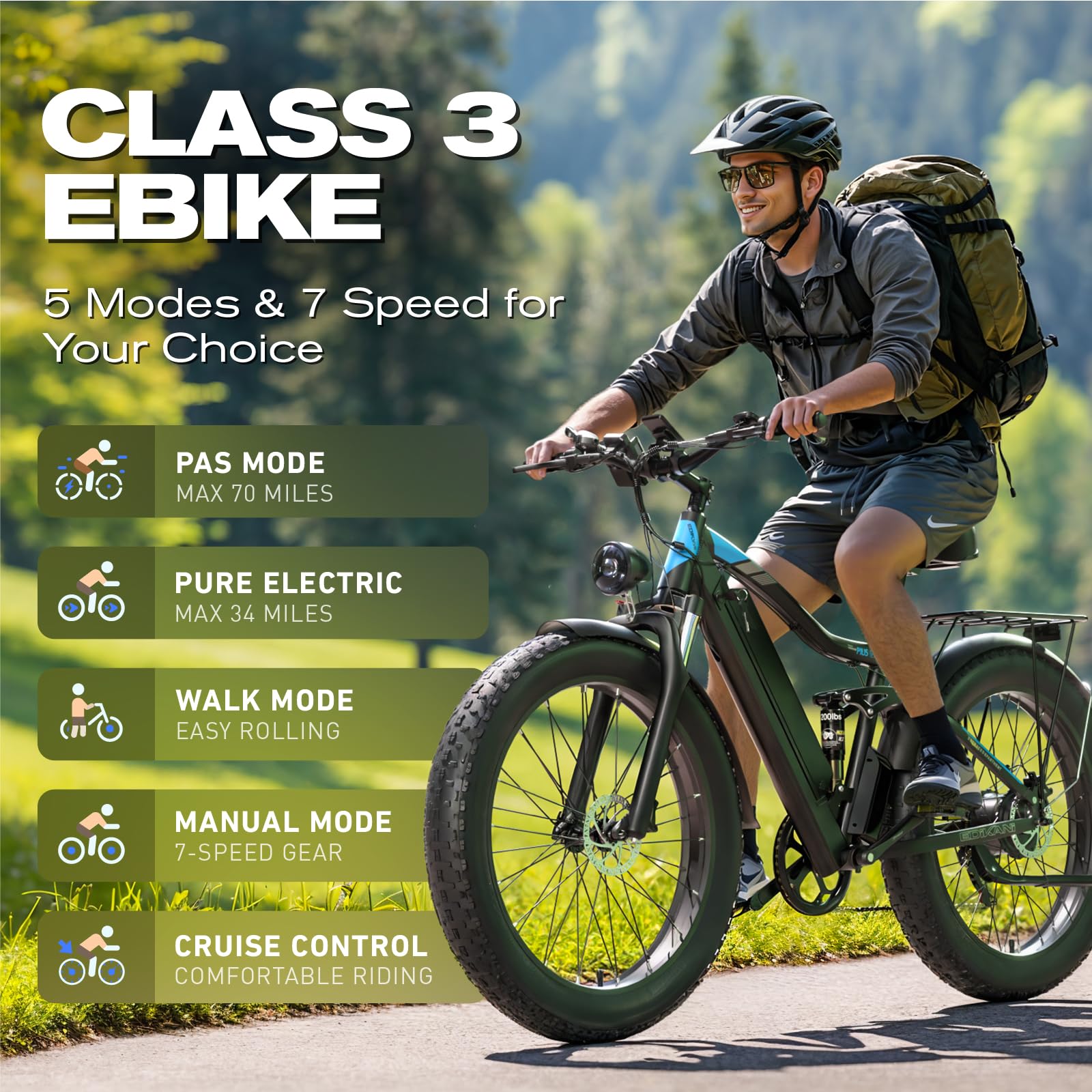 EDIKANI ED-SF01 2000W Peak Motor Fat Tire Electric Bike