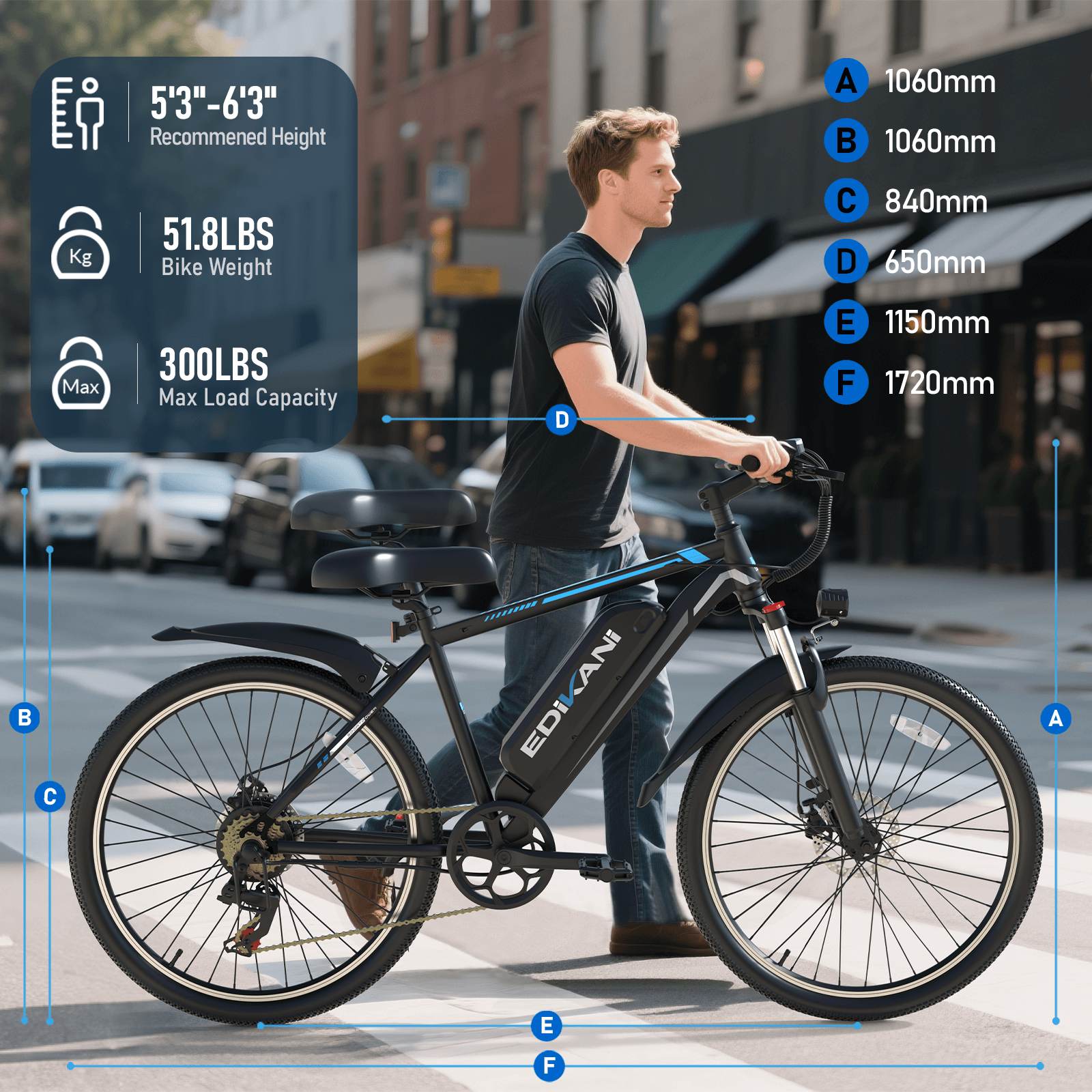 EDIKANI ED-M01 1000W Peak Motor Mountain Electric Bike