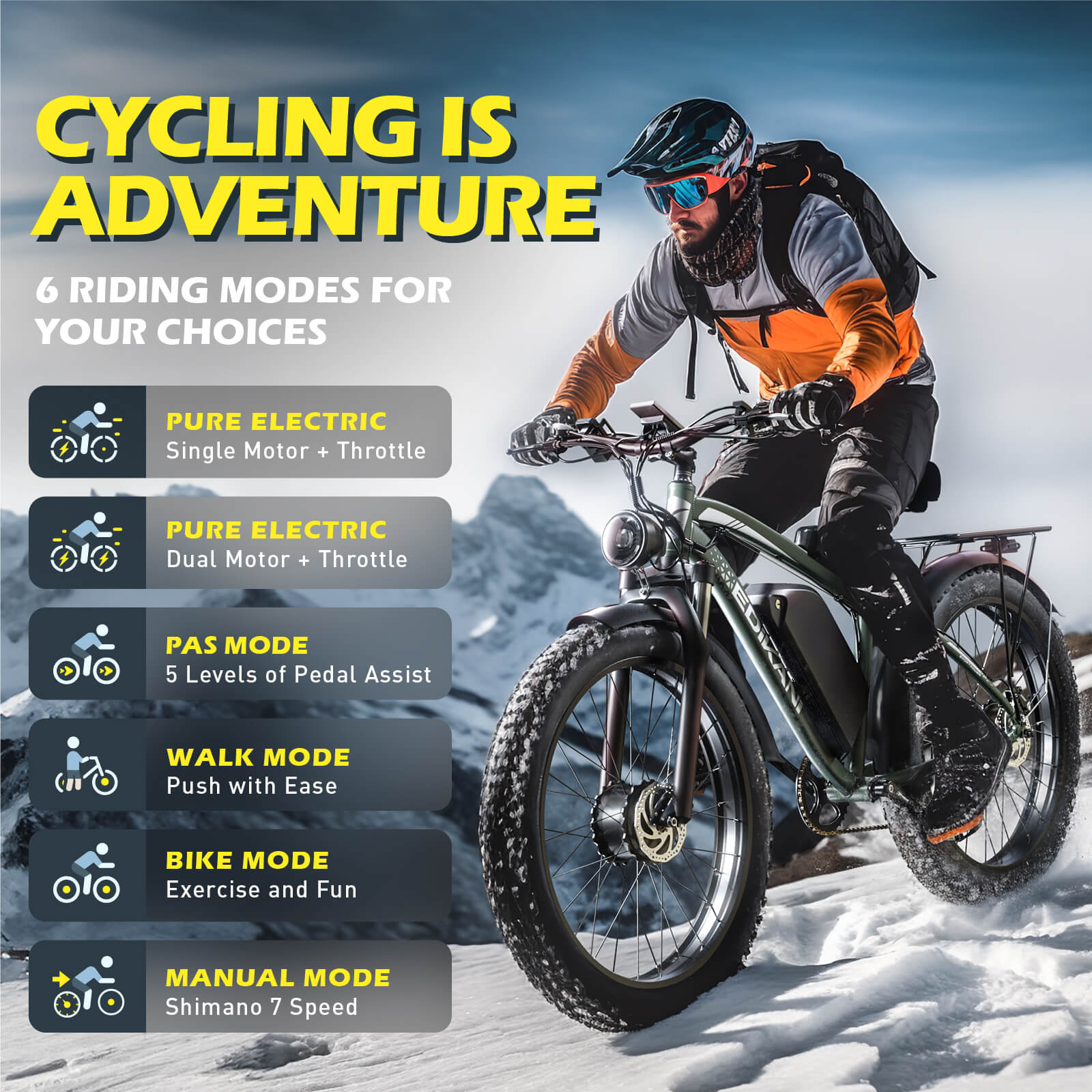 EDIKANI ED-SN01 5000W Peak Dual Motor Fat Tire Electric Bike-11