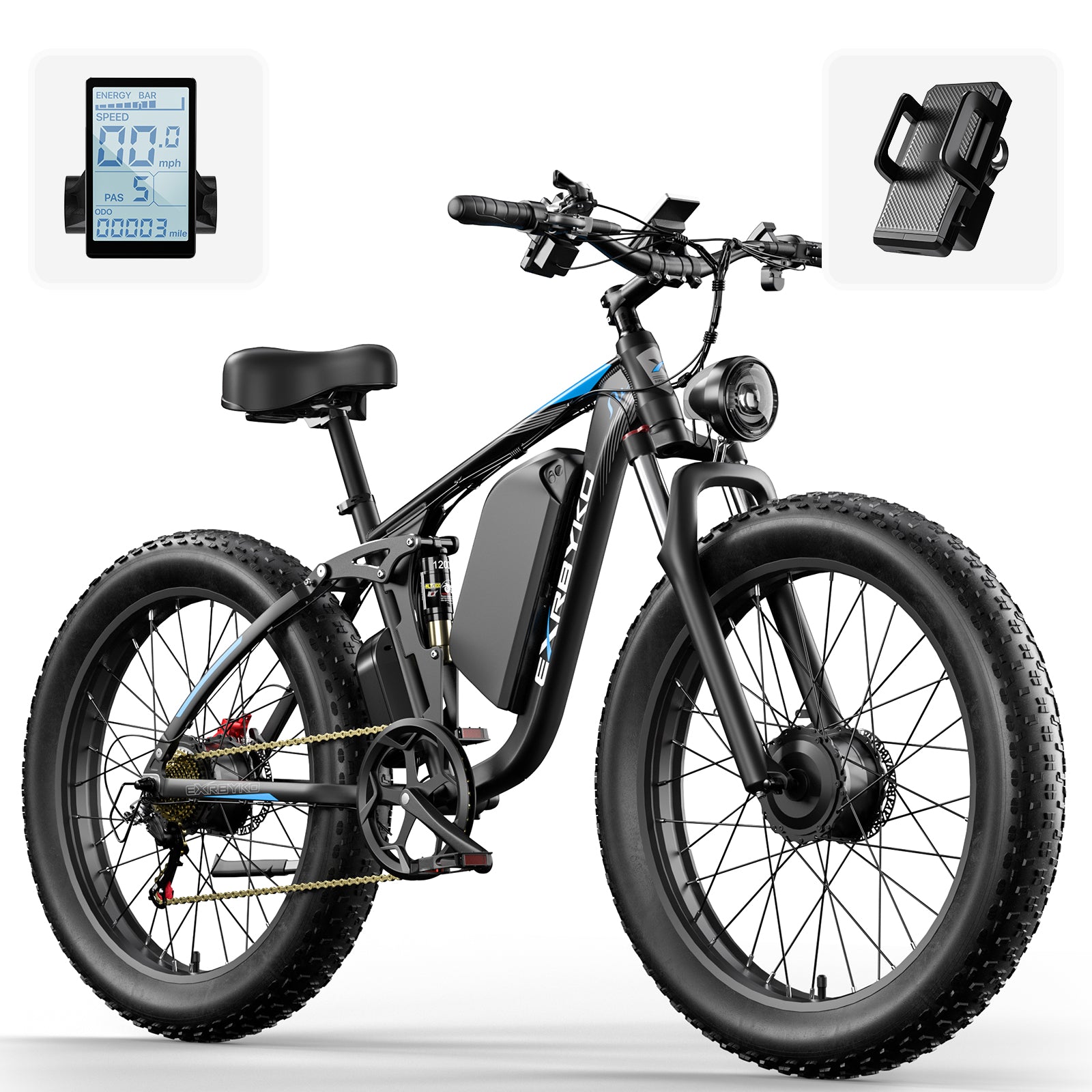 EXRBYKO EX-R05 3000W Peak Dual Motor 26" Full Suspension Fat Tire Electric Bike-2