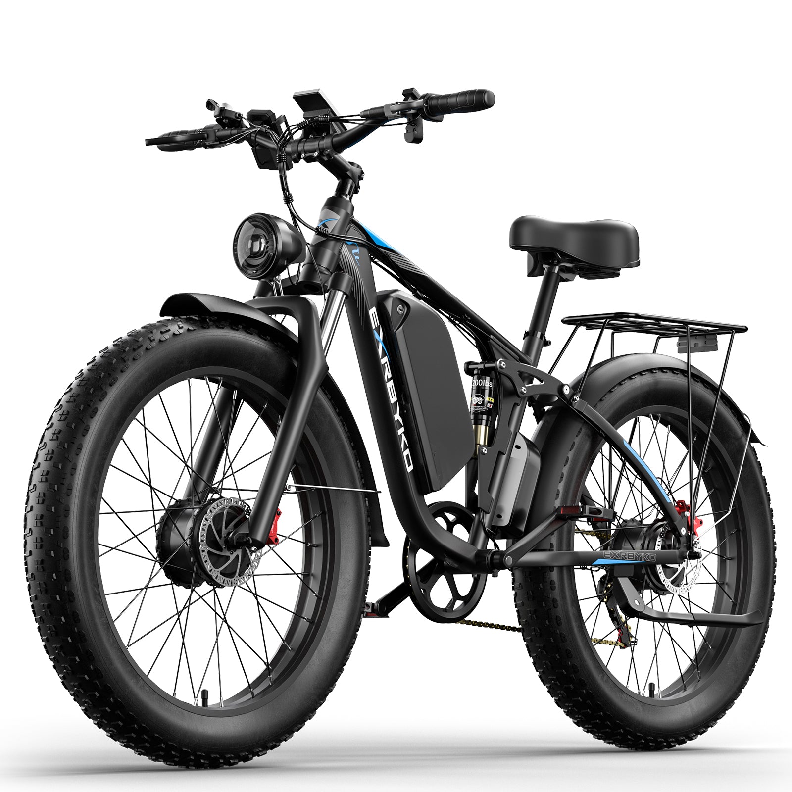 EXRBYKO EX-R05 3000W Peak Dual Motor 26" Full Suspension Fat Tire Electric Bike-4