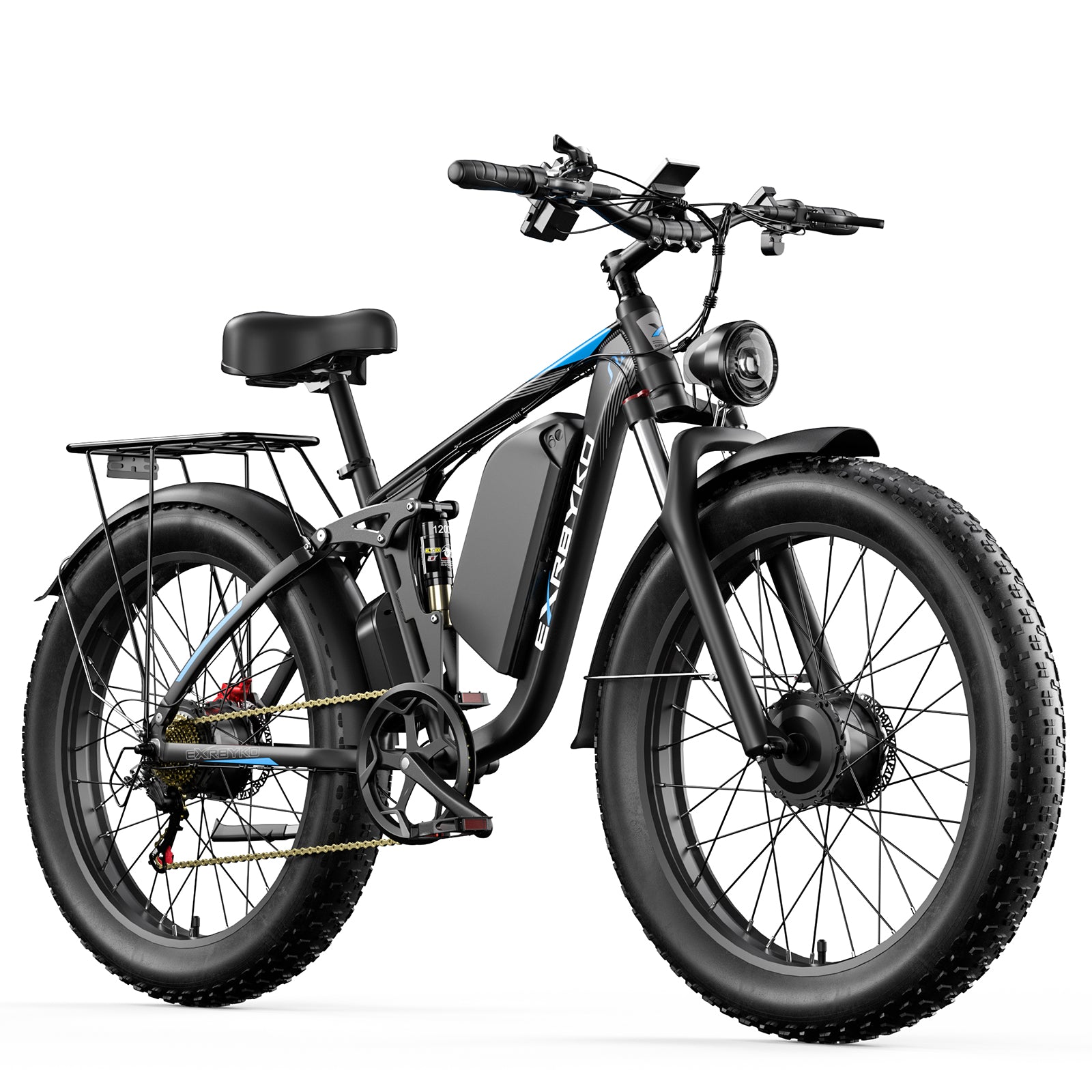 EXRBYKO EX-R05 3000W Peak Dual Motor 26" Full Suspension Fat Tire Electric Bike-5