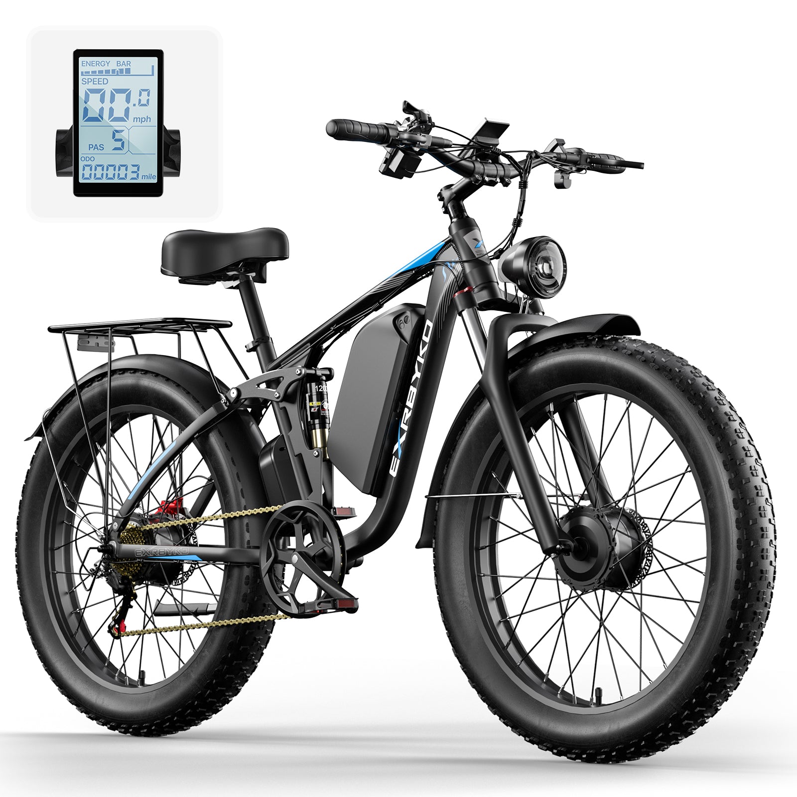 EXRBYKO EX-R05 3000W Peak Dual Motor 26" Full Suspension Fat Tire Electric Bike-7