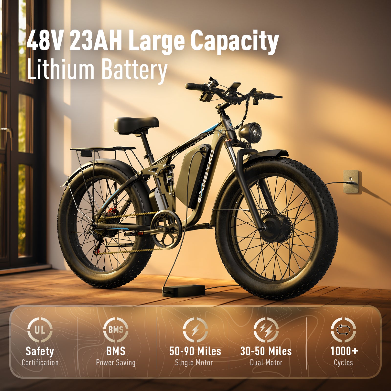 EXRBYKO EX-R05 3000W Peak Dual Motor 26" Full Suspension Fat Tire Electric Bike-8