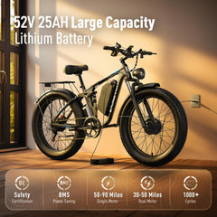 EDIKANI 26" Full Suspension 3000W Peak Dual Motor Fat Tire Electric Bike